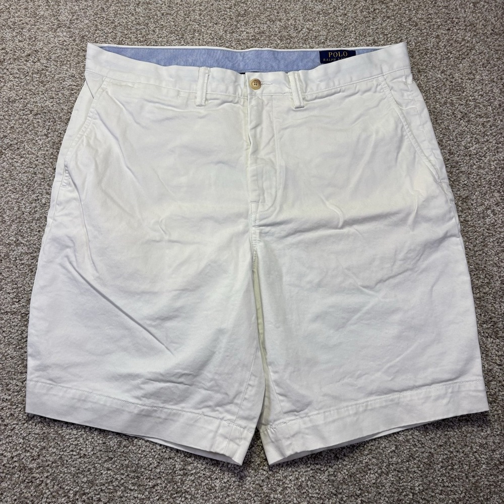 Polo Ralph Lauren Shorts Mens 34 White Stretch Classic Fit Chino 9 Inseam Summer